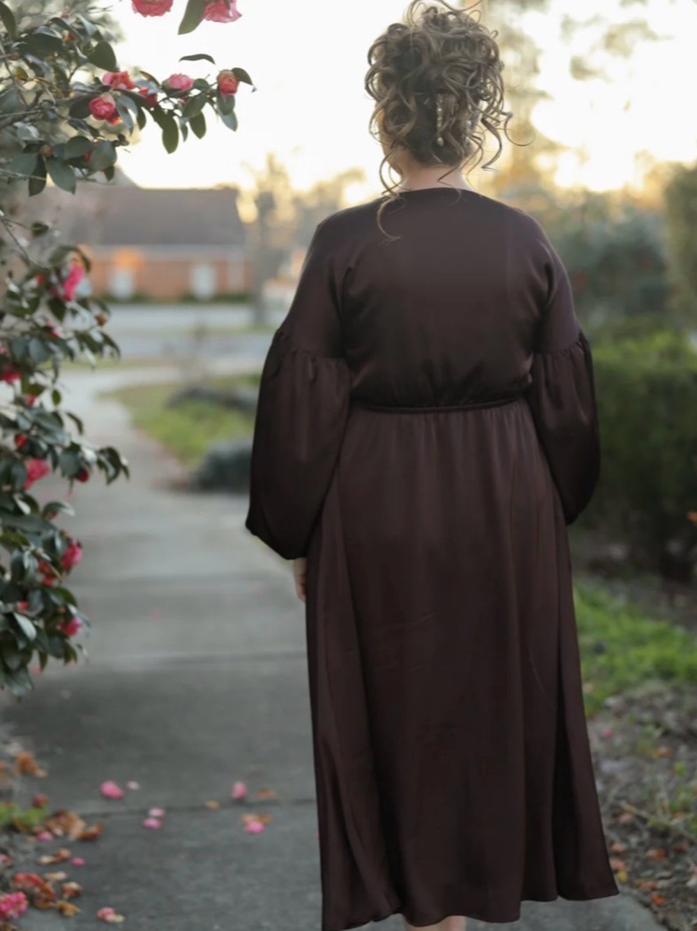 Ada Faye Clothing Bexley Brown Long Sleeve Maxi Dress size 2XL elastic Waist-G - Picture 6 of 8